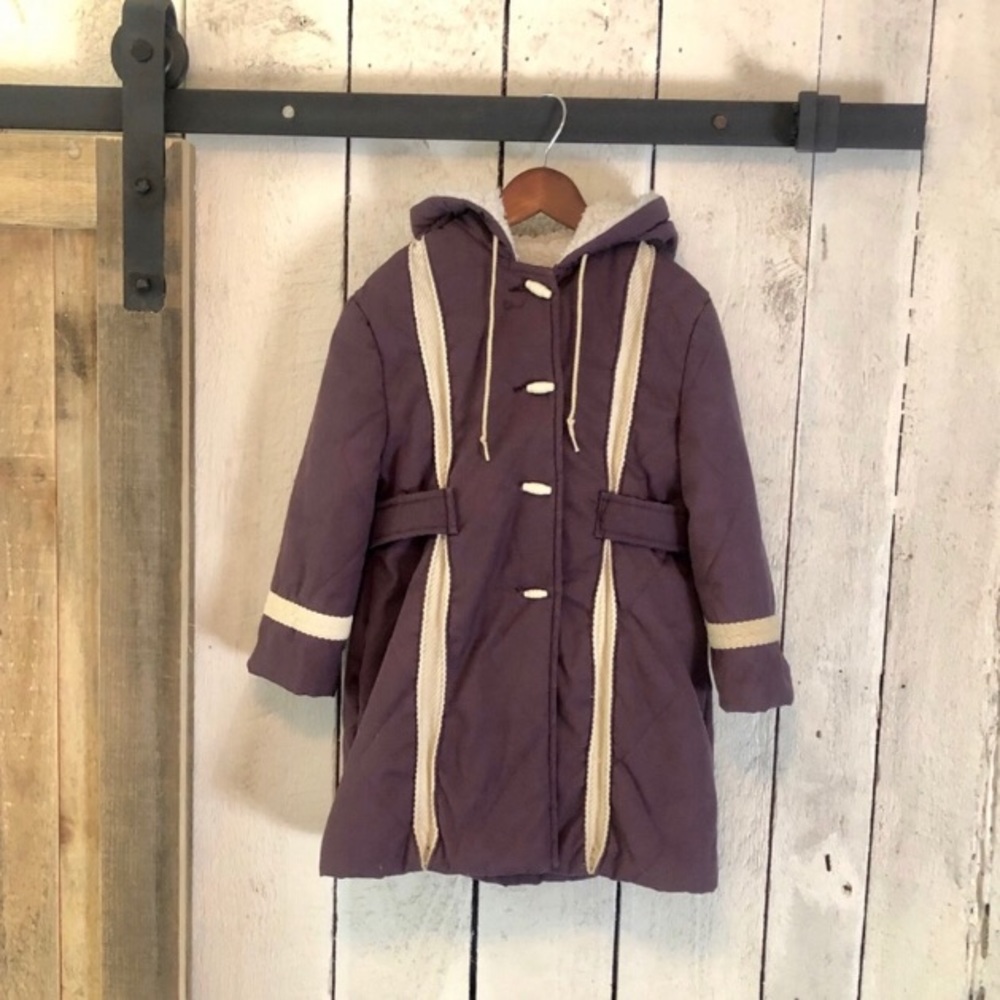 Vtg 80s Purple White Puffy Jacket Girls Coat 4T